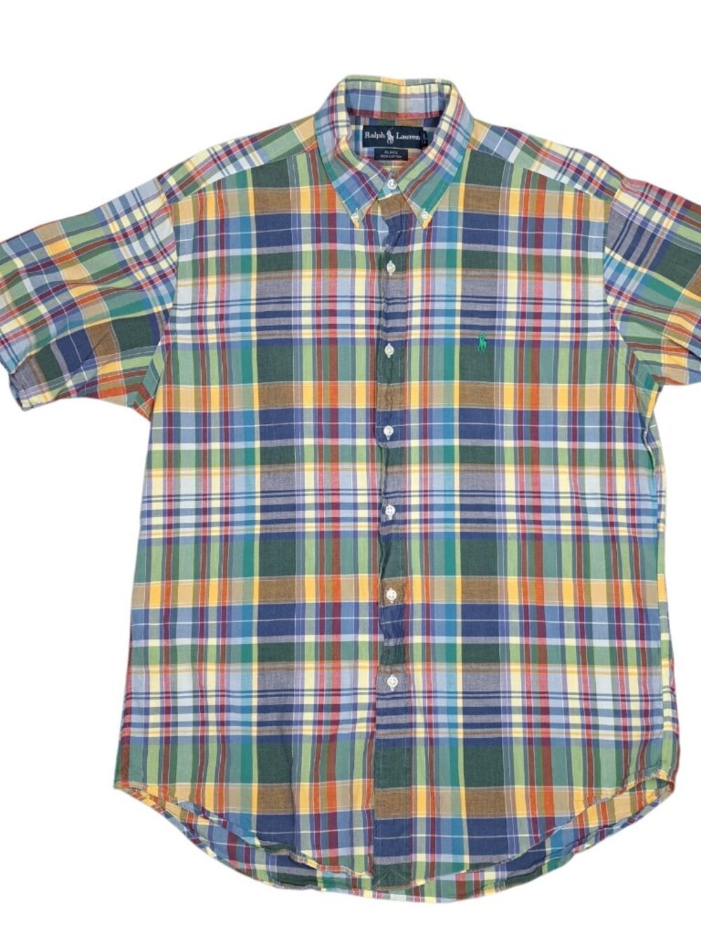 Ralph Lauren Plaid Button Down Shirt Mens M Short Sleeve Blake Cotton Preppy Up
